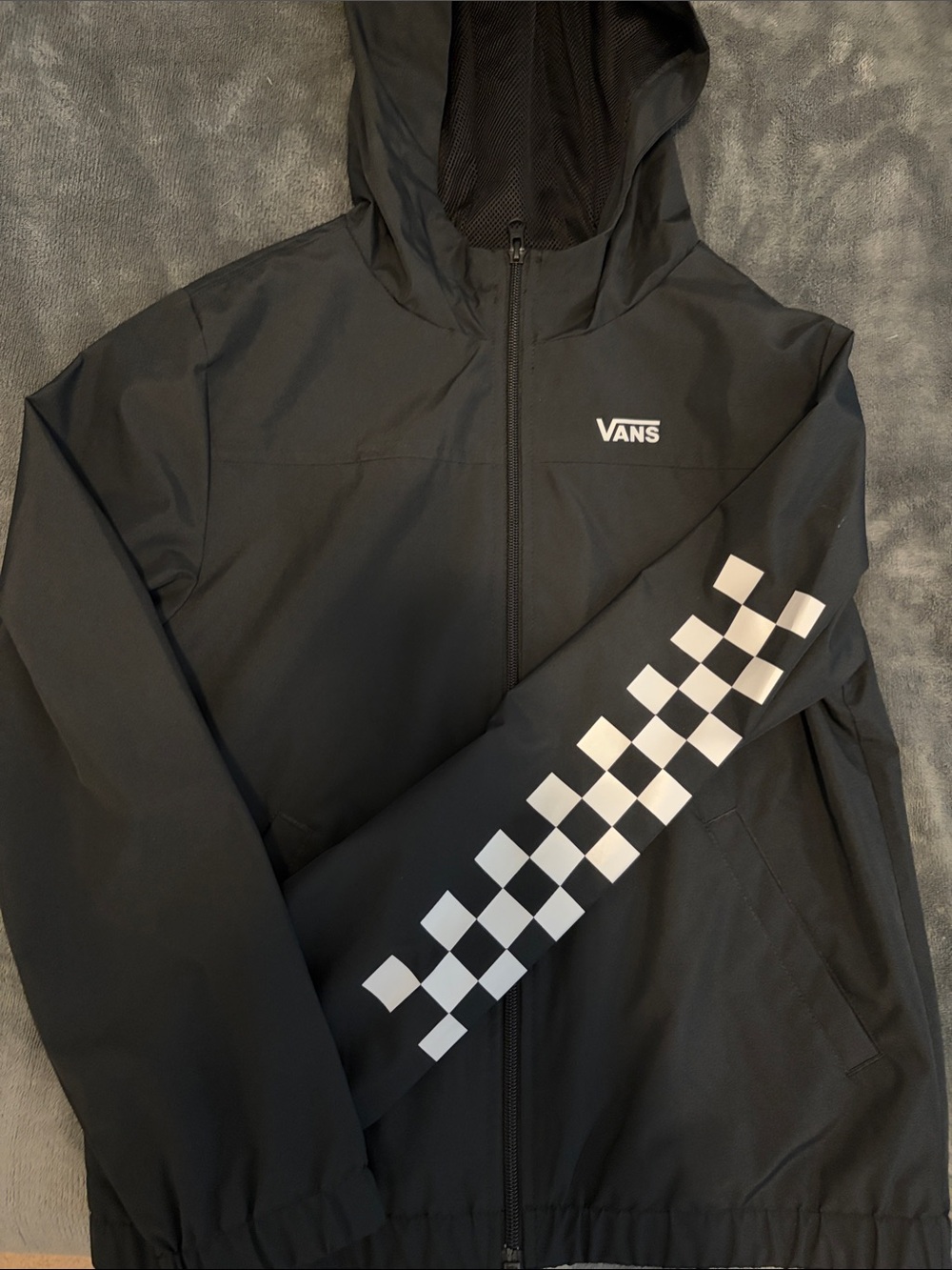 Vans Black Hooded Windbreaker with White Checker Sleeve
